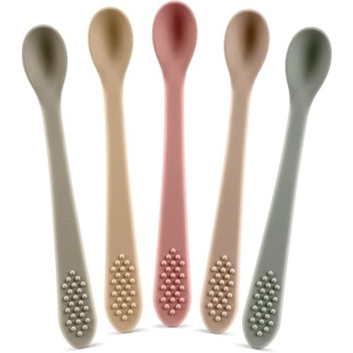Baby Spoons First Stage Silicone Baby Spoon – Self Feeding Baby Utensils – Infant Spoons First Stage Baby Feeding Spoon - Soft & Gentle on Gums - BPA Free Silicone Baby Spoons Set (Pastel4)