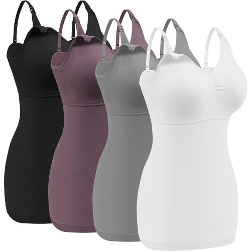 Angelhood Maternity Nursing Tank Tops for Breastfeeding,Womens Nursing Maternity Cami Built in Bra Sleep Bra