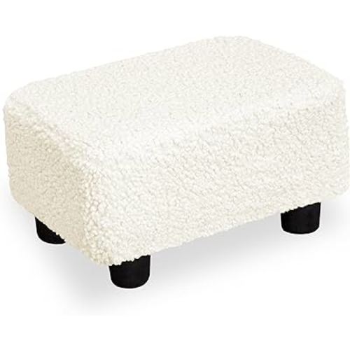 Small Foot Stool Ottoman 15.4" Footstool with Legs Under Desk Footrest for Living Room Bedroom and Office, Soft Ivory White