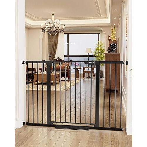 Cumbor 36" Extra Tall Baby Gate for Stairs, 29.7-54.2" Extra Wide Dog Gate for Doorways Hallways, Pressure Mounted Child Gate for Wide Opening, Auto Close Personal Safety for Babies and Pets, Black