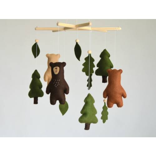 Woodland Baby Mobile, Woodland Cot Mobile, Forest Baby Mobile, Bear Baby Mobile, Bear Nursery Decor, Baby Room Decoration, Baby Shower Gift