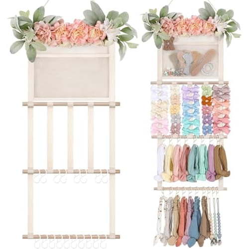 Headband Holder Hair Bows Organizer for Girls, Hair Accessories Display Storage Wall Hanging Decor for Baby Nursery Toddler Girls Room