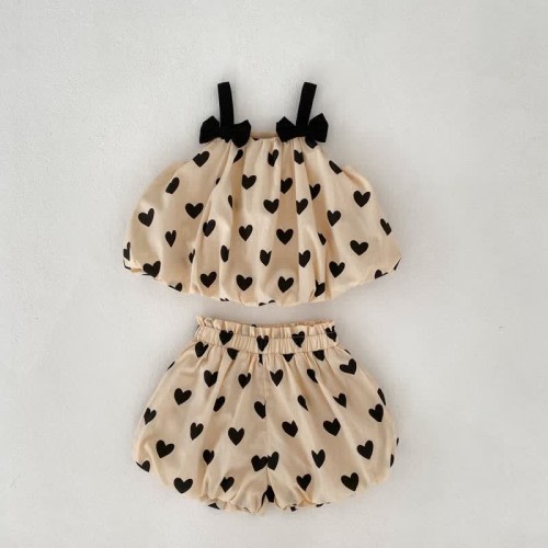 Baby Heart Bowknot Camisole and Bloomers Set