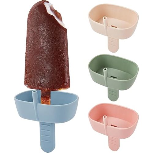 4Pack Drip-Free Silicone Popsicle Holders, AODISTUCE Popsicle Holder with Straw | with 2 Slots Fit Standard & Wide sized sticks Drip Free Popsicle Stick Holder Popsicle Drip Catcher