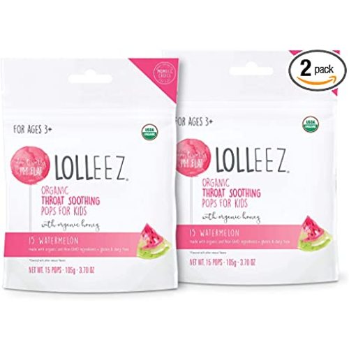 Lolleez Organic Sore Throat Soothing Pops with Honey for Kids 15ct, Watermelon, Watermelon, 15 Count (Pack of 2), for Back to School