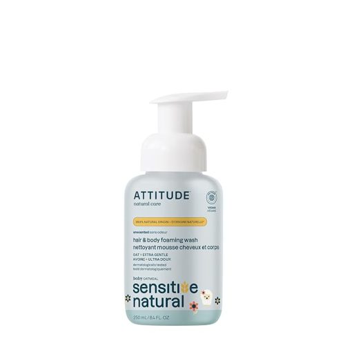 ATTITUDE 2-in-1 Shampoo and Body Wash for Baby, EWG Verified, Plant- and Mineral-Based Ingredients, Dermatologically Tested, Vegan Products for Sensitive Skin, Unscented, 8.4 Fl Oz