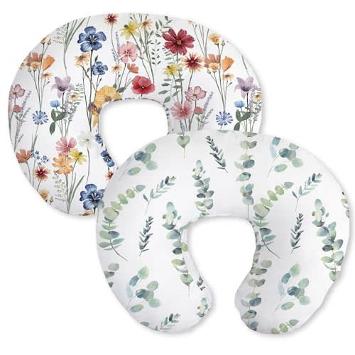 Little Grape Land Baby Girl Nursing Pillow Covers, Soft Breathable, 2 Pack Cases Fit Standard Pillows, Leaves & Flower