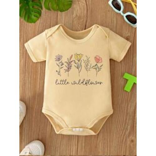 Baby Girl's Summer Floral & Letter Print Casual Romper, Short Sleeve | SHEIN USA