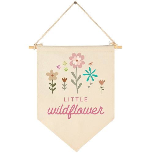Little Wildflower-Canvas Hanging Pennant Flag Banner Wall Sign Decor Gift for Nursery Bedroom Playroom Front Door Baby Kids Girl Boy Teen-Christmas Present