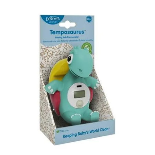 Dr. Brown's CleanUp Temposaurus Floating Bath Thermometer for Accurately Measuring Baby's Bath Water Temperature, BPA free