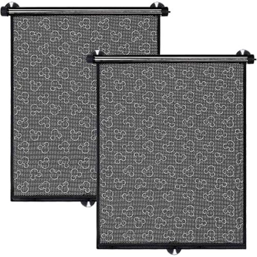 Disney Baby by J.L. Childress Roller Car Window Sun Shades - 2 Pack - Retractable Car Window Shades for UV and Sun Protection - Disney Baby Travel Gear - Mickey Mouse Black