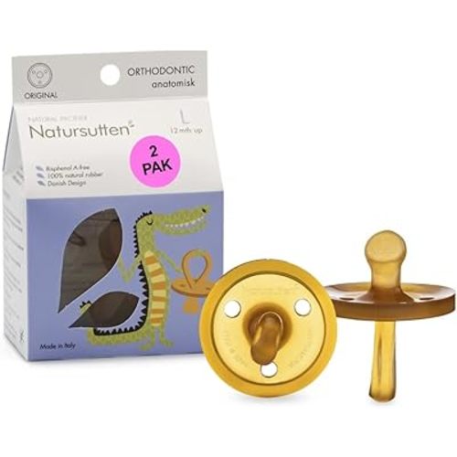 Natursutten Pacifiers 12-18 Months - 2-Pack Original Shield Orthodontic Nipple Natural Rubber Safe & Soft BPA-Free Pacifier for Breastfeeding Babies - Newborn Pacifiers Made in Italy