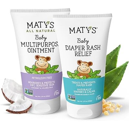 Matys Baby Diaper Rash Relief & Multipurpose Ointment 2pk Combo for Babies 2 months +, Protection for Irritated Skin, Petroleum Free, 3.75oz each tube