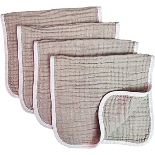 Synrroe Muslin Burp Cloths Large 20 by 10 Inches 100% Cotton 6 Layers Extra Absorbent and Soft 4 Pack Brown