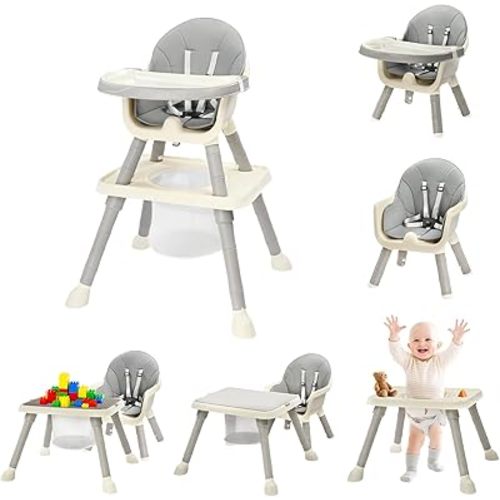JOYMOR 7 in 1 Convertible Baby High Chair for Babies and Toddlers, Table and Chair Set, Infant Eating Highchair with Leather Seat Cushion