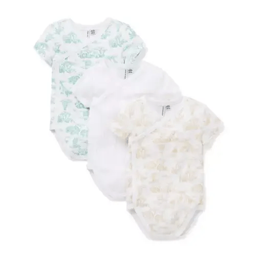 Baby Light Green Safari Toile, Harvest Yellow Safari Toile And White Baby Wrap Bodysuit 3-Pack by Janie and Jack