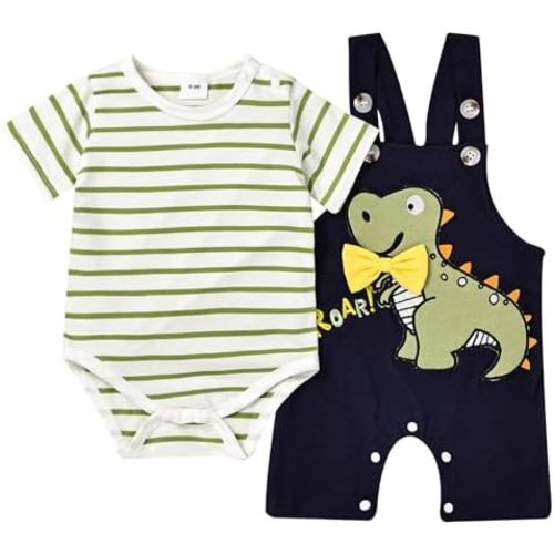 Baby Boy Clothes Newborn Outfits Stripe Romper Infant Cartoon Overall Adjustable Suspender Pants Set 0-18 Months