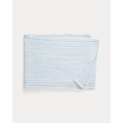 Ralph Lauren Cable-Knit Cotton Baby Blanket in Pearl Blue