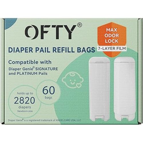 OFTY Diaper Bags Refill: Compatible with Diaper Genie Easy Roll Pail, 60 Bags Odor Control Refills Hold Up to 2820 Newborn Diaper for 16 Months