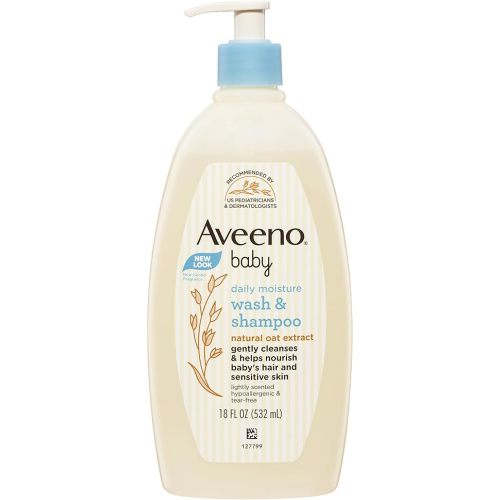 Aveeno Baby Daily Moisture Lightly Scented Sensitive Wash & Shampoo 532mL|Gentle for Newborns and Babies with Sensitive Skin| Use as Baby Shampoo and Baby Bath Wash