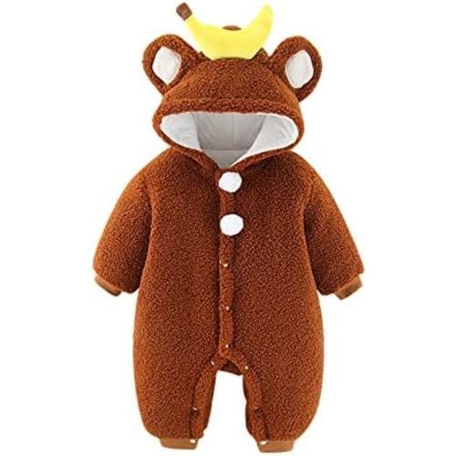 Infant Boys Girls Long Sleeve Winter Hooded Romper Newborn Coat Warm Jumpsuit Girls Athletic Jacket