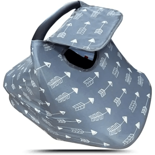 Car seat Covers for Babies, Stretchy Multi in 1 Baby Car Seat Cover, Carseat Cover Girls boy, Breastfeeding Cover, Window with Flap Cover, self-contained Pouch, Patent Design, Grey