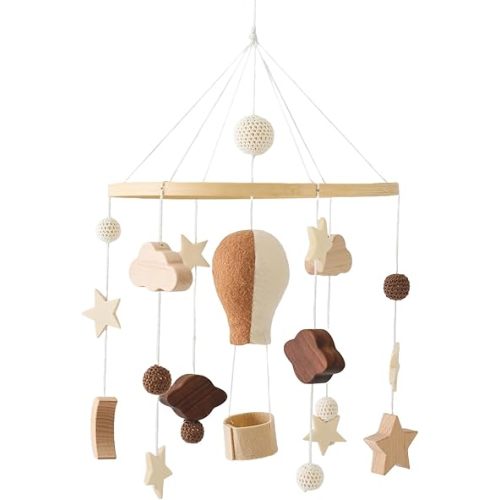 OESSUF Baby Mobile for Crib, Nursery Bassinet Boho Mobiles Wooden Portable Cribs Toys Hanging, Girl Boys Gifts for Infant Bedroom Furniture Accessories Decor- Hot Air Balloon