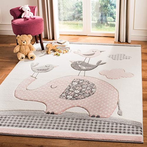 SAFAVIEH Carousel Kids Collection Accent Rug - 3'3" x 5'3", Pink & Ivory, Animal Design, Non-Shedding & Easy Care, Ideal for High Traffic Areas for Boys & Girls in Playroom, Nursery, Bedroom (CRK127P) - 3 ft 3 in x 5 ft 3 in - Pink/Ivory