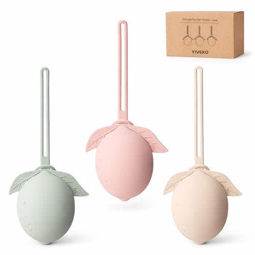 Silicone Pacifier Holder Case Binky Holder Silicone Pacifier Case for Boys Girls Portable Paci Pouch for Newborns 3 Pack-Ivory+Sage+Blush