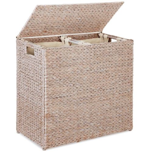 Best Choice Products Large Natural Water Hyacinth Double Laundry Hamper Basket w/ 2 Liner Bags, Handles