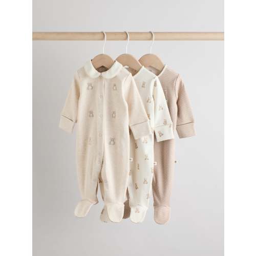 Neutral Baby Embroidered Sleepsuits 3 Pack (0-2yrs)