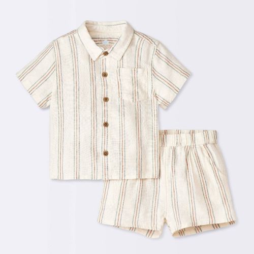 Baby Boys' Gauze Slub T-shirt & Shorts Set - Cloud Island™ Green 0-3m