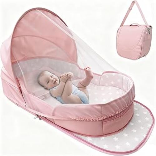 Portable Bassinet for Baby,Baby Bassinets Bedside Sleeper for Travel & Home,Foldable Bedside Crib with Breathable Mesh,Lightweight with Carry Bag & Storage Pocket,Safe Cosleeping Design for Infant
