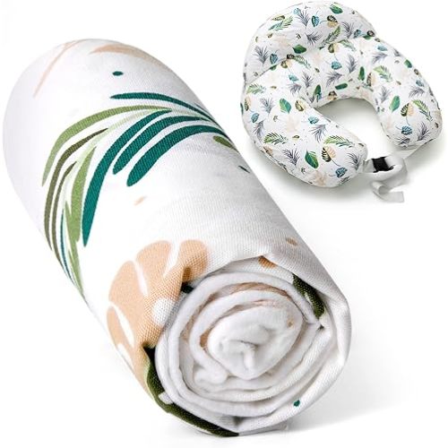 Momcozy Original Plus Size Nursing Pillow Cover, Fits All Breastfeeding Pillows, 100% Cotton Cover with Adjustable Waist Strap, Spring Leaves, Cover Only