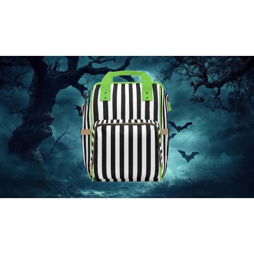 Goth Diaper Bag Backpack Insulated Travel Bottle Cooler, Black Striped Gothic Baby Shower Gift Ideas Moms Dads New Parents Newborn