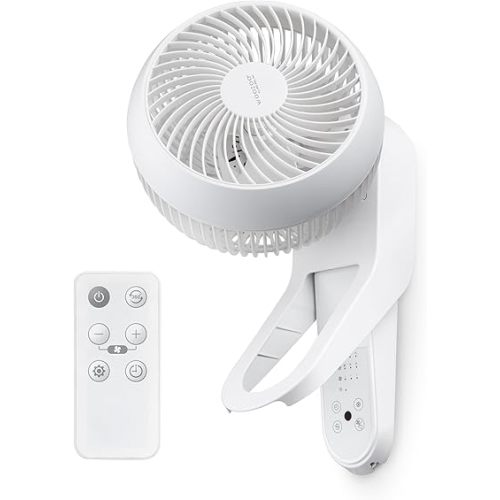 IRIS USA WOOZOO Air Circulator Wall Fan with Remote, 360° Oscillation, 3 Speeds, 414 sqft Coverage Area, Adjustable Tilt, Quiet 30db Motor, Small Fan for Bedroom, Living room, Office, Dorm, White