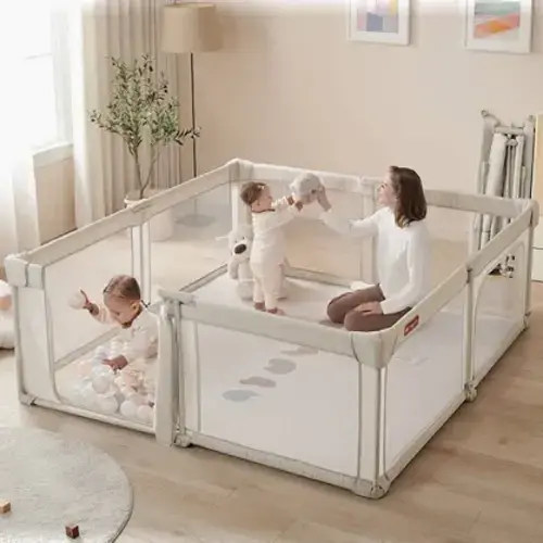 Instant Setup Portable Playpen - 2XL - Adult-Accessible - Tan/White