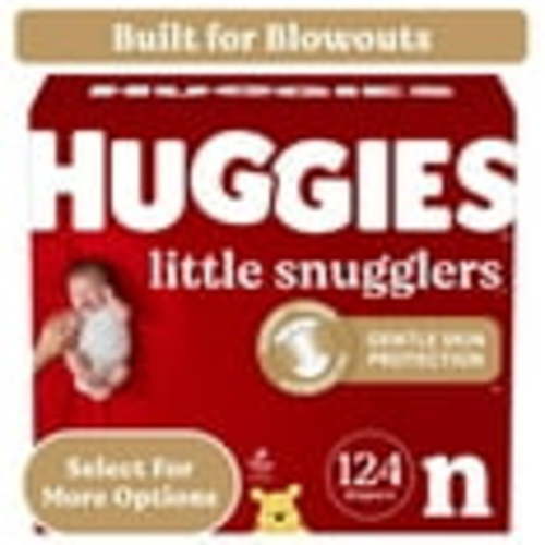 Huggies Little Snugglers Diapers, Size Newborn (up to 10lbs), Leak-Free Protection, 124 Ct