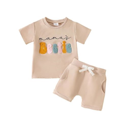 Toddler Baby Girl Summer Clothes Embroidered Letter Print Short Sleeve Shirts and Shorts Set 2Pcs Outfits