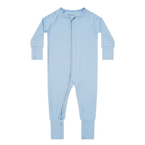 Coastal Blue Small Ribbed Zip Romper