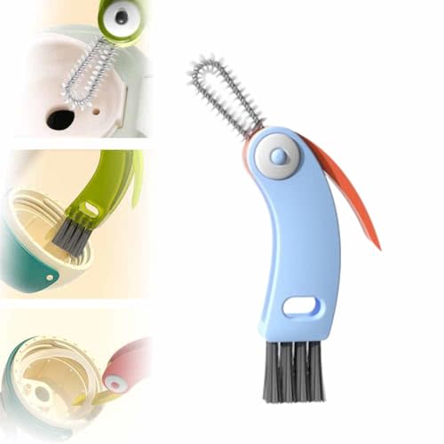 3 in 1 Multifunctional Crevice Cleaning Brush Set - Portable Cup Lid Cleaner for Baby Bottle Gap Tight Spaces (Blue)