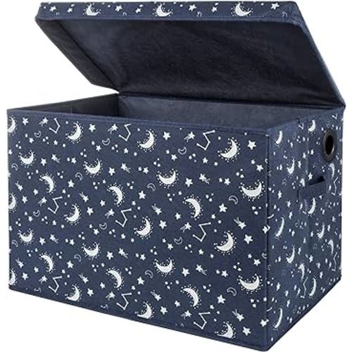 Sammy & Lou Collapsible Felt Soft Toy Box Toy Chest for Toddlers Toy Storage Organizer with Handles and Hinged Lid, 22 x 14.5 x 15 inches, Constellation