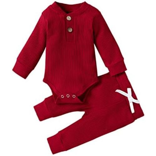 Ledy Champswiin Winter Newborn Baby Boy Girl Clothes Set Ribbed Outfits Unisex Infant Solid Long Sleeve Tops Pants 2PCS