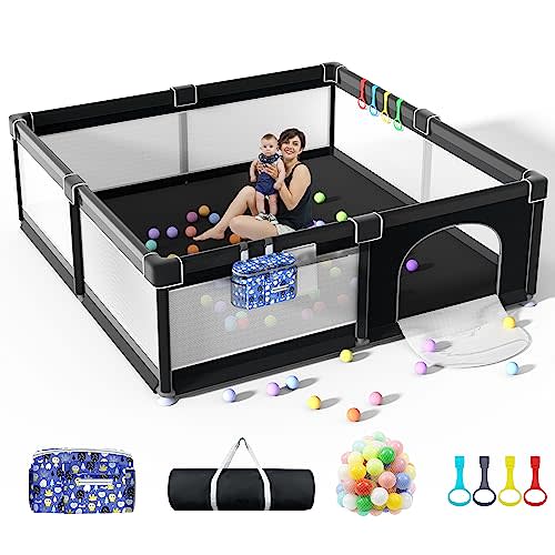 LUTIKIANG Playpen, 79" X 71" Extra Large Playpen, Play Pen for Babies and Toddlers, Kids Play Pen, Sturdy Safety Play Yard, Baby Fence with gate, Play Pin for Toddler (Black)