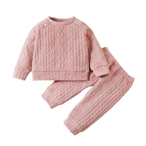 IBTOM CASTLE Unisex Baby Girls Boys Cotton Twist Knit Sweater Long Sleeve T-Shirt Tops + Long Pants 2PCS Outfit Fall Winter Warm Clothes 0-3 Months Pink