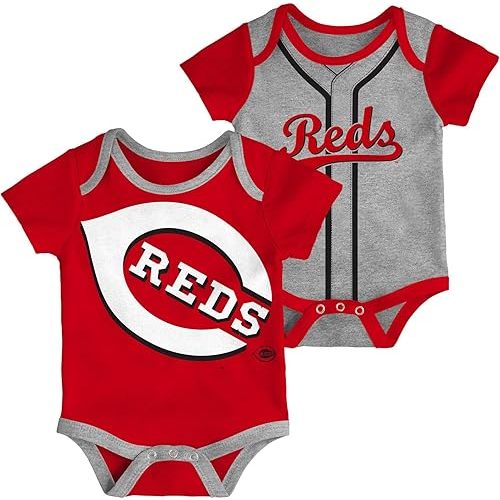 Outerstuff MLB Newborn & Infants 0-24 Months 2 Piece Team Graphic Onesie Creeper Bodysuit Romper Set (3/6 Months, Cincinnati Reds)