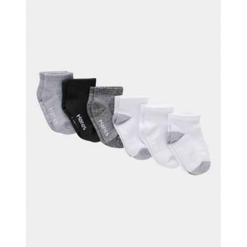Hanes Baby Girls' 6pk Solid Socks - White/Gray/Black 6-12M: Breathable, Moisture Wicking, Ankle Length