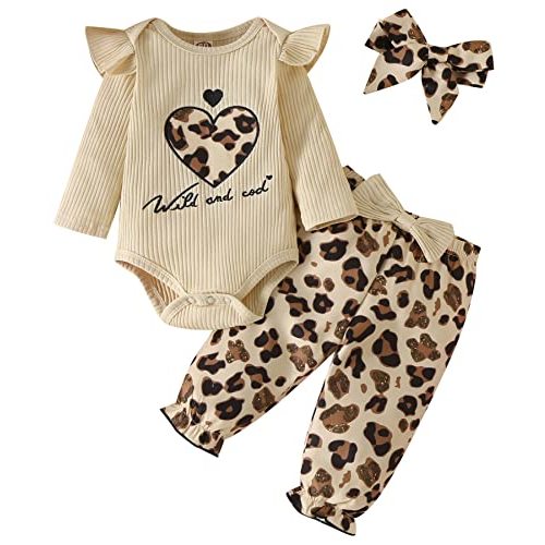 Fullfamous Baby Girl's 3pc Rib Frill Long Sleeve Romper and Pant Set