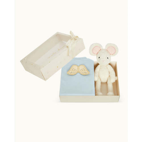 Sleep & Snuggle Velour Angel Wing Gift Set - Gold & Dusty Blue | Marie-Chantal