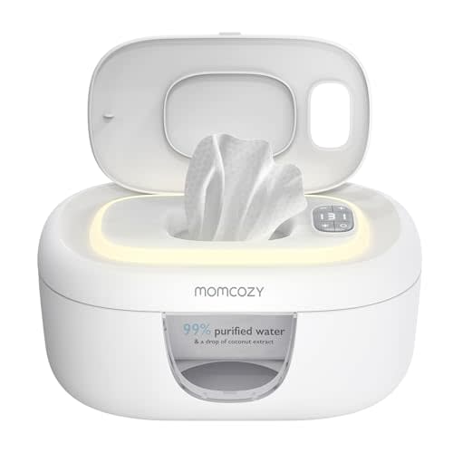 Momcozy Baby Wipe Warmer, Innovative Spring Design, Large Capacity Wipes Dispenser for 60-80pcs, Fast & Even Heating, 4 Modes of Temperature Heating Control, Diaper Wipe Warmer with Night Light, Grey
